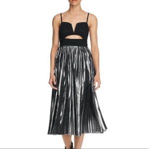 Black Metallic Piper Pleated Midi Night Out Dress